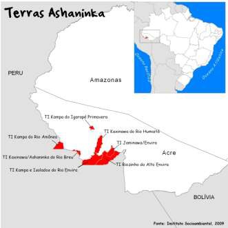 Mapa das delimitações geográficas propostas aos povos Ashaninka do Acre