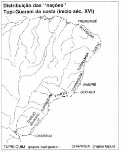 Distribuição das "nações" Tupi-Guarani pela costa (início séc. XVI)