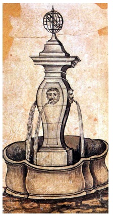 Fig. 1 Aquarela do Chafariz da Misericórdia, desenhada pelo artista Miguel Benício Dutra (sem data)